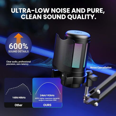 USB Gaming Microphone Kit, RGB Condenser Mic with Mute, Gain, Monitoring Adjustable Boom Arm Stand, Pop Filter, for Streaming, Podcasting, PC Gaming, YouTube, Compatible with PS4/PS5/Windows/Mac in Kuwait