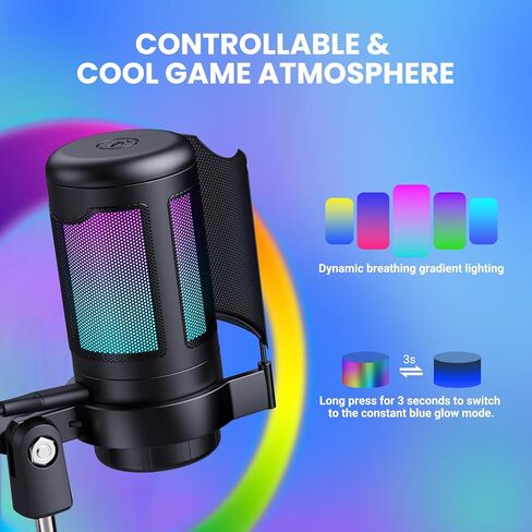 USB Gaming Microphone Kit, RGB Condenser Mic with Mute, Gain, Monitoring Adjustable Boom Arm Stand, Pop Filter, for Streaming, Podcasting, PC Gaming, YouTube, Compatible with PS4/PS5/Windows/Mac in Kuwait