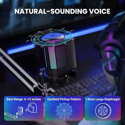 USB Gaming Microphone Kit, RGB Condenser Mic with Mute, Gain, Monitoring Adjustable Boom Arm Stand, Pop Filter, for Streaming, Podcasting, PC Gaming, YouTube, Compatible with PS4/PS5/Windows/Mac in Kuwait