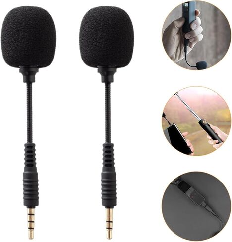 HOMSFOU 2pcs Bendable Denoise Computer Microphone for Phone Tablet Laptop, Mini Flexible Gooseneck Mics for Video Recording Vlogging, Black in Kuwait