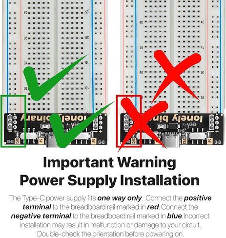 Lonely Binary Solderless Breadboard Power Supply Kit - 2X 830 Tie Points + 2X 400 Tie Points Boards, 4X USB-C Power Modules (3.3V/5V Switchable, 500mA Protection) for ESP32 STEM DIY Prototyping in Kuwait