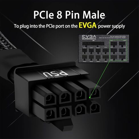 كابل YEZriler 8 Pin PCIe لإمدادات الطاقة EVGA، PCIe 8 Pin ذكر إلى (6+2) محول طاقة PCI Express ذكر بأكمام 25 بوصة (63 سم) in Kuwait