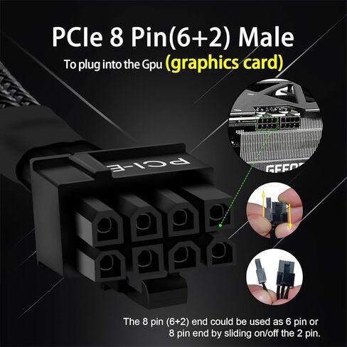كابل YEZriler 8 Pin PCIe لإمدادات الطاقة EVGA، PCIe 8 Pin ذكر إلى (6+2) محول طاقة PCI Express ذكر بأكمام 25 بوصة (63 سم) in Kuwait
