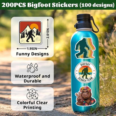 200 قطعة من ملصقات بيج فوت، ملصقات فينيل مقاومة للماء لأجهزة الكمبيوتر المحمول وزجاجة مياه ولوح تزلج ومصد أمتعة السيارة، ملصقات طبيعة خارجية للرجال البالغين in Kuwait