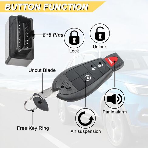 استبدال مجموعة مفاتيح Vurkcy Key Fob لـ 2013-2021 دودج رام 1500/13-18 رام 2500 3500 4500 5500 جهاز تحكم عن بعد للدخول بدون مفتاح للسيارة، GQ4-53T، 4 أزرار in Kuwait