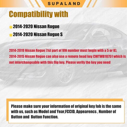 SUPALAND Flip Key Fob Replacement Fits for Nissan Rogue 2014 2015 2016 2017 2018 2019 2020 Keyless Remote Control Uncut Key FCC ID: CWTWB1G767 H0561-4BA1A 3 Button in Kuwait