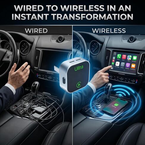محول CarPlay اللاسلكي، يحول CarPlay السلكي إلى لاسلكي، 2 في 1 Apple CarPlay وAndroid Auto Dongle، التوصيل والتشغيل USB/USB-C، اتصال تلقائي سريع، إشارة ثابتة للسيارات السلكية في المصنع in Kuwait