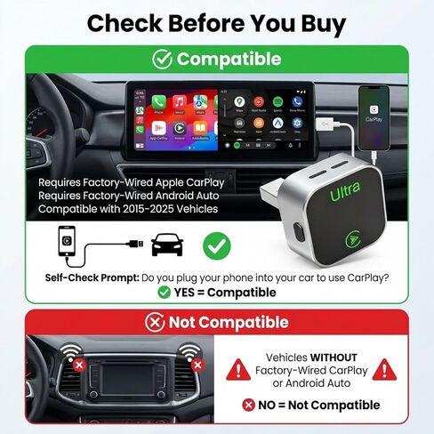 محول CarPlay اللاسلكي، يحول CarPlay السلكي إلى لاسلكي، 2 في 1 Apple CarPlay وAndroid Auto Dongle، التوصيل والتشغيل USB/USB-C، اتصال تلقائي سريع، إشارة ثابتة للسيارات السلكية في المصنع in Kuwait