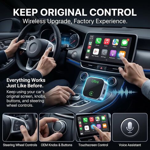 محول CarPlay اللاسلكي، يحول CarPlay السلكي إلى لاسلكي، 2 في 1 Apple CarPlay وAndroid Auto Dongle، التوصيل والتشغيل USB/USB-C، اتصال تلقائي سريع، إشارة ثابتة للسيارات السلكية في المصنع in Kuwait