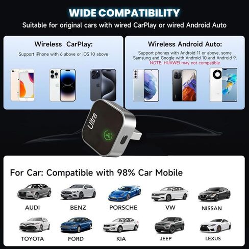 محول CarPlay اللاسلكي، يحول CarPlay السلكي إلى لاسلكي، 2 في 1 Apple CarPlay وAndroid Auto Dongle، التوصيل والتشغيل USB/USB-C، اتصال تلقائي سريع، إشارة ثابتة للسيارات السلكية في المصنع in Kuwait