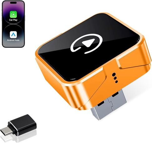 محول CarPlay اللاسلكي، 2026 تمت ترقيته سلكيًا إلى لاسلكي لـ Apple CarPlay وAndroid Auto، USB-C/Type-C، محول تشغيل السيارة، التوصيل والتشغيل، اتصال ثابت وبدون زمن الوصول (برتقالي) in Kuwait