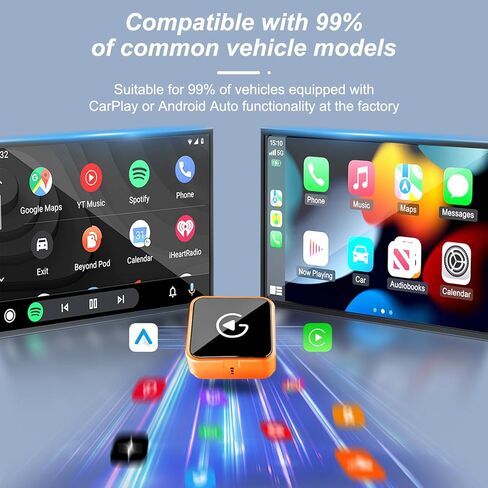 محول CarPlay اللاسلكي، 2026 تمت ترقيته سلكيًا إلى لاسلكي لـ Apple CarPlay وAndroid Auto، USB-C/Type-C، محول تشغيل السيارة، التوصيل والتشغيل، اتصال ثابت وبدون زمن الوصول (برتقالي) in Kuwait