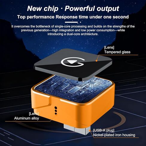 محول CarPlay اللاسلكي، 2026 تمت ترقيته سلكيًا إلى لاسلكي لـ Apple CarPlay وAndroid Auto، USB-C/Type-C، محول تشغيل السيارة، التوصيل والتشغيل، اتصال ثابت وبدون زمن الوصول (برتقالي) in Kuwait