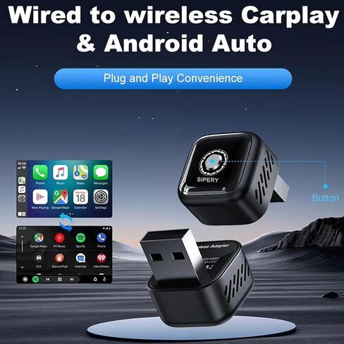 محول CarPlay اللاسلكي لأجهزة Apple CarPlay وAndroid Auto، 2026 ترقية التوصيل والتشغيل CarPlay Dongle Ultra-Mini، تحويل سلكي إلى تشغيل سيارة لاسلكي Android Auto، USB/USB-C اتصال سريع ومستقر in Kuwait