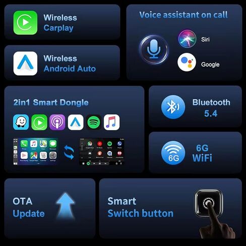 محول CarPlay اللاسلكي لأجهزة Apple CarPlay وAndroid Auto، 2026 ترقية التوصيل والتشغيل CarPlay Dongle Ultra-Mini، تحويل سلكي إلى تشغيل سيارة لاسلكي Android Auto، USB/USB-C اتصال سريع ومستقر in Kuwait