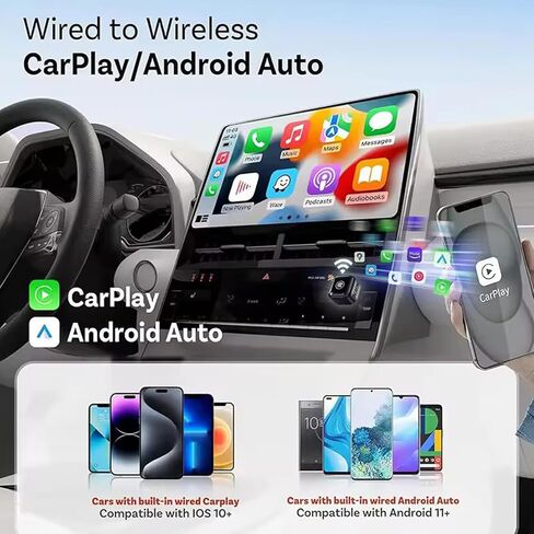 محول CarPlay اللاسلكي لأجهزة Apple CarPlay وAndroid Auto، 2026 ترقية التوصيل والتشغيل CarPlay Dongle Ultra-Mini، تحويل سلكي إلى تشغيل سيارة لاسلكي Android Auto، USB/USB-C اتصال سريع ومستقر in Kuwait