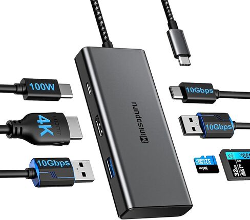 Minisopuru USB C Hub,7 in 1 USB C Multiport Adapter for MacBook Pro/Air, Surface Pro,iPad Pro,USB C Dock with 4K HDMI,10Gbps USB-C Data, 2 USB A 3.2 Gen2 (10Gbps),100W Charge, SD&TF in Kuwait