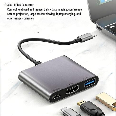 موزع USB C لنظارات AR، مدمج 3 في 1 USB C 3.0 HDMI، نقل عالي الدقة 4K 60 هرتز، شحن سريع PD 100 وات، لوحدات تحكم الكمبيوتر المحمول in Kuwait