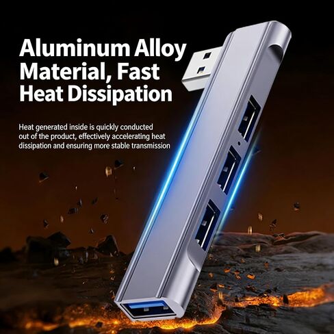 موزع USB-A 4 في 1، محول USB 3.0 من الألومنيوم مع 4 منافذ USB-A، فاصل متعدد المنافذ بتصميم قابس جانبي لأجهزة MacBook، والكمبيوتر المحمول، والكمبيوتر الشخصي، وسطح المكتب، والكمبيوتر اللوحي، والهاتف - رمادي فضائي in Kuwait