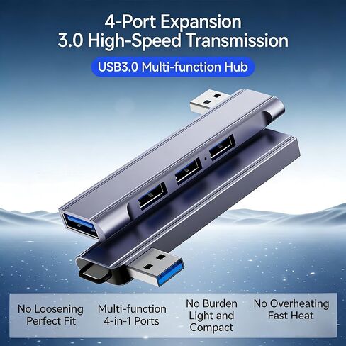 موزع USB-A 4 في 1، محول USB 3.0 من الألومنيوم مع 4 منافذ USB-A، فاصل متعدد المنافذ بتصميم قابس جانبي لأجهزة MacBook، والكمبيوتر المحمول، والكمبيوتر الشخصي، وسطح المكتب، والكمبيوتر اللوحي، والهاتف - رمادي فضائي in Kuwait