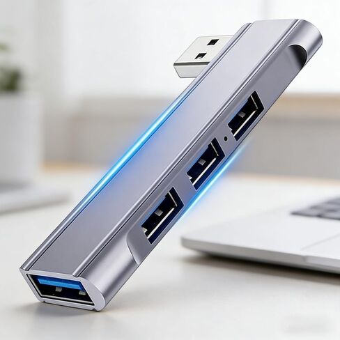 موزع USB-A 4 في 1، محول USB 3.0 من الألومنيوم مع 4 منافذ USB-A، فاصل متعدد المنافذ بتصميم قابس جانبي لأجهزة MacBook، والكمبيوتر المحمول، والكمبيوتر الشخصي، وسطح المكتب، والكمبيوتر اللوحي، والهاتف - رمادي فضائي in Kuwait
