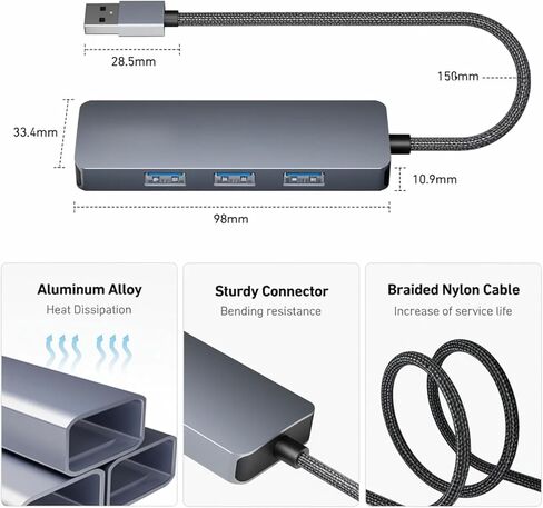 محور USB 3.0، 4 منافذ USB موسع USB فائق النحافة للماوس ولوحة المفاتيح ومحرك الأقراص المحمول وقرص U والطابعة المتوافقة مع أجهزة الكمبيوتر المحمول وأجهزة الكمبيوتر المكتبية وXbox وPS5 والمزيد in Kuwait