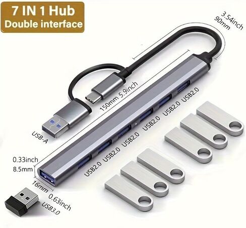 موسع محور 7 في 2، محور USB، محور 2.0، محطة محول USB، مركز بيانات محمول رفيع للغاية مناسب لأجهزة الكمبيوتر المحمولة in Kuwait