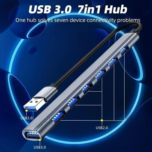 موسع محور 7 في 2، محور USB، محور 2.0، محطة محول USB، مركز بيانات محمول رفيع للغاية مناسب لأجهزة الكمبيوتر المحمولة in Kuwait