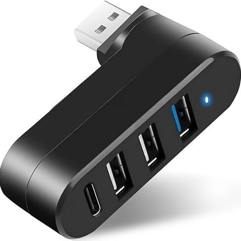 موزع USB 3.0 ذو 4 منافذ بتصميم قابل للدوران (90 درجة/180 درجة) ومنفذ USB-C PD، ومقسم USB عالي السرعة لأجهزة الكمبيوتر المحمول والكمبيوتر الشخصي والسيارة والمزيد in Kuwait