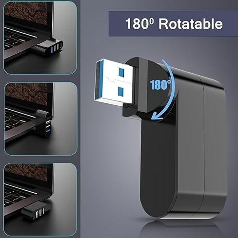 موزع USB 3.0 ذو 4 منافذ بتصميم قابل للدوران (90 درجة/180 درجة) ومنفذ USB-C PD، ومقسم USB عالي السرعة لأجهزة الكمبيوتر المحمول والكمبيوتر الشخصي والسيارة والمزيد in Kuwait