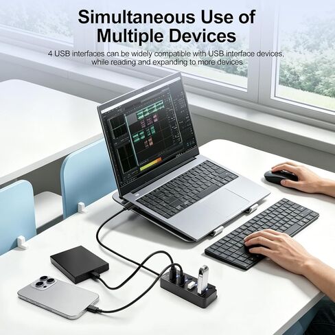 4-Port USB 3.0 Hub with Independent Power Switch and 5V/2A DC Charging Adapter, Led Indicator, 1-to-4 USB-Adapter, Supports OTG and Data Transfer in Kuwait