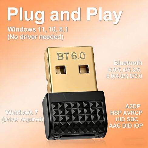 IOOIOO USB Bluetooth 6.0 محول دونجل للكمبيوتر المكتبي والكمبيوتر المحمول ولوحة المفاتيح والماوس لنظام التشغيل Windows in Kuwait