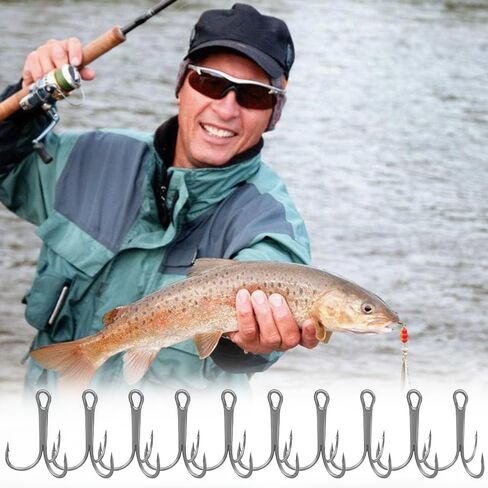10 Pack Fishing Treble Hooks Kit High Carbon Steel Hooks Strong Sharp Round Bend with Split Rings for Lures Baits Saltwater Freshwater Fishing Size 10# in Kuwait