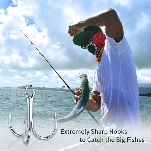 10 Pack Fishing Treble Hooks Kit High Carbon Steel Hooks Strong Sharp Round Bend with Split Rings for Lures Baits Saltwater Freshwater Fishing Size 10# in Kuwait