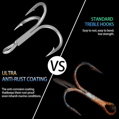 10 Pack Fishing Treble Hooks Kit High Carbon Steel Hooks Strong Sharp Round Bend with Split Rings for Lures Baits Saltwater Freshwater Fishing Size 10# in Kuwait