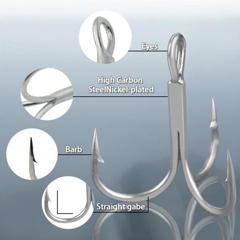 10 Pack Fishing Treble Hooks Kit High Carbon Steel Hooks Strong Sharp Round Bend with Split Rings for Lures Baits Saltwater Freshwater Fishing Size 10# in Kuwait