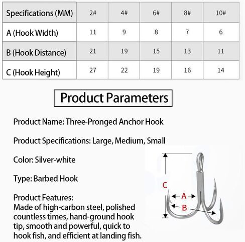 10 Pack Fishing Treble Hooks Kit High Carbon Steel Hooks Strong Sharp Round Bend with Split Rings for Lures Baits Saltwater Freshwater Fishing Size 10# in Kuwait