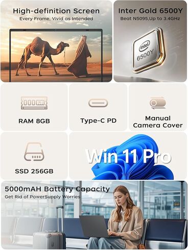 كمبيوتر محمول BLUEING، ذاكرة الوصول العشوائي 8 جيجابايت 256 جيجابايت SSD، كمبيوتر محمول مع Gold 6500Y (Beat N5095، ما يصل إلى 3.4 جيجا هرتز)، شاشة FHD IPS مقاس 15.6 بوصة، نوع C، HDMI، USB3.2، BT5.2، WiFi 5، أجهزة الكمبيوتر المحمولة in Kuwait