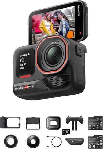 مجموعة Insta360 Ace Pro 2 Ultimate لتصوير الفيديو مع بطاقة SD سعة 128 جيجابايت - كاميرا حركة مقاومة للماء بدقة 8K مصممة بشكل مشترك مع مستشعر 1/1.3 بوصة، إضاءة منخفضة، مجموعة Xplorer Grip Pro للتصوير الفوتوغرافي لمحتوى الشارع in Kuwait