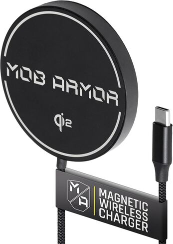 شاحن Mob Armor Flex Charge 2 اللاسلكي المغناطيسي - شاحن سريع متوافق مع Qi2 وMagSafe بقدرة 15 وات مع لوحة مرنة، ومنفذ USB-C، وحامل مغناطيسي قوي للسيارات والشاحنات والمحلات التجارية وصالات الألعاب الرياضية والشحن اليومي in Kuwait