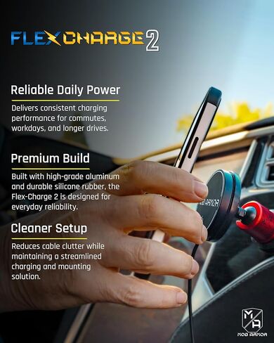 شاحن Mob Armor Flex Charge 2 اللاسلكي المغناطيسي - شاحن سريع متوافق مع Qi2 وMagSafe بقدرة 15 وات مع لوحة مرنة، ومنفذ USB-C، وحامل مغناطيسي قوي للسيارات والشاحنات والمحلات التجارية وصالات الألعاب الرياضية والشحن اليومي in Kuwait
