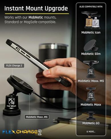 شاحن Mob Armor Flex Charge 2 اللاسلكي المغناطيسي - شاحن سريع متوافق مع Qi2 وMagSafe بقدرة 15 وات مع لوحة مرنة، ومنفذ USB-C، وحامل مغناطيسي قوي للسيارات والشاحنات والمحلات التجارية وصالات الألعاب الرياضية والشحن اليومي in Kuwait