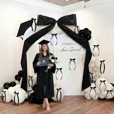 17 Pcs 2026 Large Black Bow Graduation Porch Decoration Include 75 x 30 Inch Giant Bow 16 Pcs Small Bows Graduation Hanging Wall Backdrop Decor for School College Class of 2026 Graduate Party Supplies in Kuwait