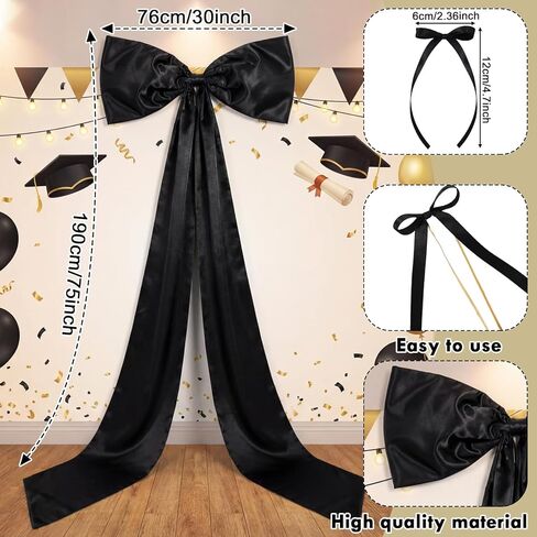 17 Pcs 2026 Large Black Bow Graduation Porch Decoration Include 75 x 30 Inch Giant Bow 16 Pcs Small Bows Graduation Hanging Wall Backdrop Decor for School College Class of 2026 Graduate Party Supplies in Kuwait