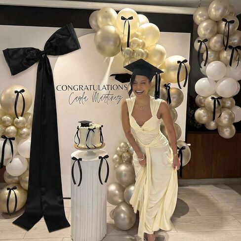 17 Pcs 2026 Large Black Bow Graduation Porch Decoration Include 75 x 30 Inch Giant Bow 16 Pcs Small Bows Graduation Hanging Wall Backdrop Decor for School College Class of 2026 Graduate Party Supplies in Kuwait