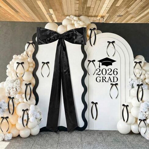 17 Pcs 2026 Large Black Bow Graduation Porch Decoration Include 75 x 30 Inch Giant Bow 16 Pcs Small Bows Graduation Hanging Wall Backdrop Decor for School College Class of 2026 Graduate Party Supplies in Kuwait