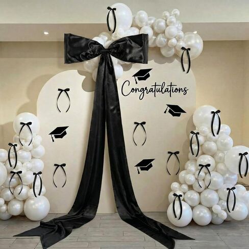 17 Pcs 2026 Large Black Bow Graduation Porch Decoration Include 75 x 30 Inch Giant Bow 16 Pcs Small Bows Graduation Hanging Wall Backdrop Decor for School College Class of 2026 Graduate Party Supplies in Kuwait