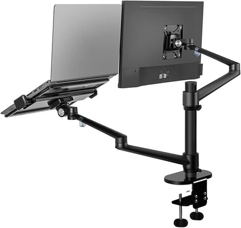 Monitor Arm Aluminum Adjustable Dual Arm Desktop Mounts LCD Monitor and Laptop Mount Arm Holder for 17"-32" Monitor Screens, Extra Tray Fits 12"-17" Laptops Monitor Mount-Black-Small in Kuwait
