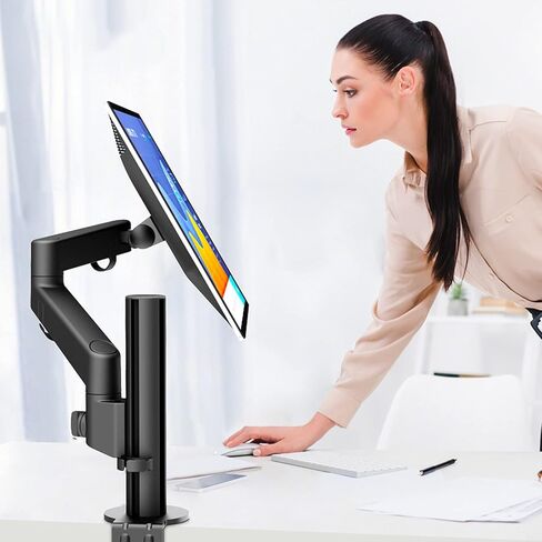 Monitor Desk Mount Column Type Monitor Stand Arm 15"-32" Single Monitor Desk Mount with Lifting Chute Black Aluminum Alloy Monitor Mount Stand, Holds Up to 22Lbs Computer in Kuwait