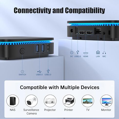 KAMRUI AK1PLUS كمبيوتر صغير، 8 جيجابايت DDR4 256 جيجابايت M.2 SSD، كمبيوتر مكتبي صغير مع 4 منافذ USB-A، 2 HDMI، إيثرنت in Kuwait
